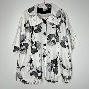 Parsley & Sage Top White Black Floral Cotton XL